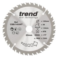 Trend Wood Cordless Circular Saw Blade - 140mm dia x 1.8 kerf x 20 bore 36T