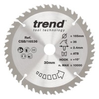 Trend Wood Circular Saw Blade - 165mm dia x 2.4 kerf x 30 bore 36T