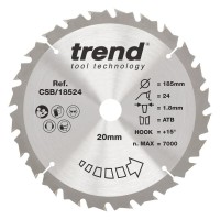 Trend Wood Cordless Circular Saw Blade - 185mm dia x 1.8 kerf x 20 bore 24T