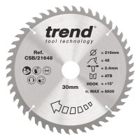 Trend Wood Circular Saw Blade - 216mm dia x 2.4 kerf x 30 bore 48T