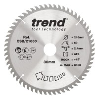 Trend Wood Circular Saw Blade - 216mm dia x 2.4 kerf x 30 bore 60T