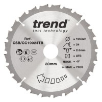 Trend Wood Cordless Mitre Saw Blade - 190mm dia x 2.3 kerf x 30 bore 24T