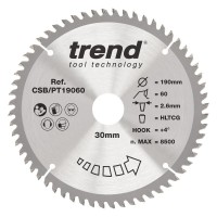 Trend Laminate / HPL Circular Saw Blade - 190mm dia x 2.6 kerf x 30 bore 60T