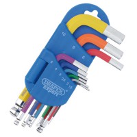Draper Expert Metric Short Arm Ball End Hex Key Set, Colour Coded (9 Piece) - 04912