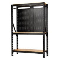 BUNKER 3 Tier Racking with Hardwood Shelving and Pegboards, 1500mm - 27795