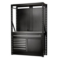 BUNKER 2 Tier Racking with Steel Shelving, Pegboards and Floor Cabinet, 1500mm - 28075