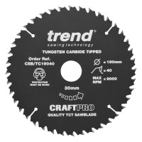 Trend CraftPro Non-Stick Combination Saw Blade 190mm dia x 2.6 kerf x 30 bore 40T