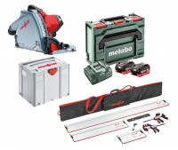 Mafell 91B402 MT 55 18 M BL Cordless Plunge Saw Package with Rails 209592 and Metabo 8ah