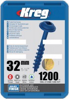 Kreg SML-C125B-1200-EUR Kreg Blue-Kote WR Pocket Hole Screws - 32mm / 1-1/4\" x 8 Coarse, Washer-Head, qty 1200