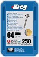 Kreg SML-C250S5-250-EUR Kreg 305 Stainless Steel Pocket Hole Screws - 64mm / 2-1/2\" x 10 Coarse, Washer-Head, qty 250